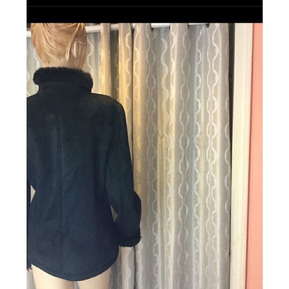 Liz Claiborne Faur Fur Coat Black Suede - Picture 2 of 11